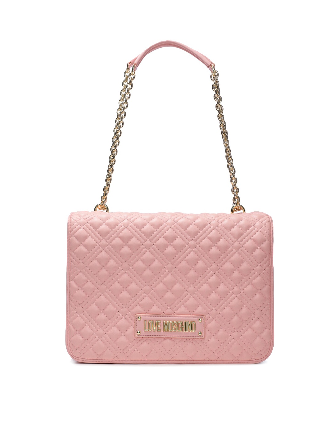 

LOVE MOSCHINO Pink Leather Structured Sling Bag with Quilted