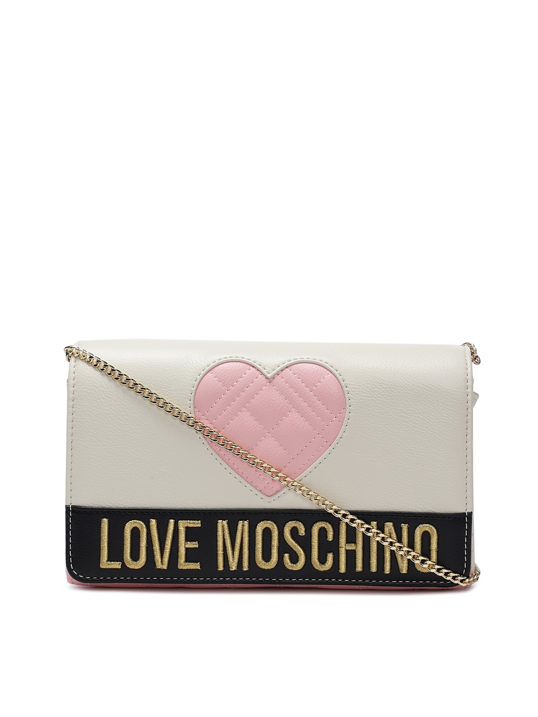 

LOVE MOSCHINO Cream-Coloured Self Design Leather Sling Bag