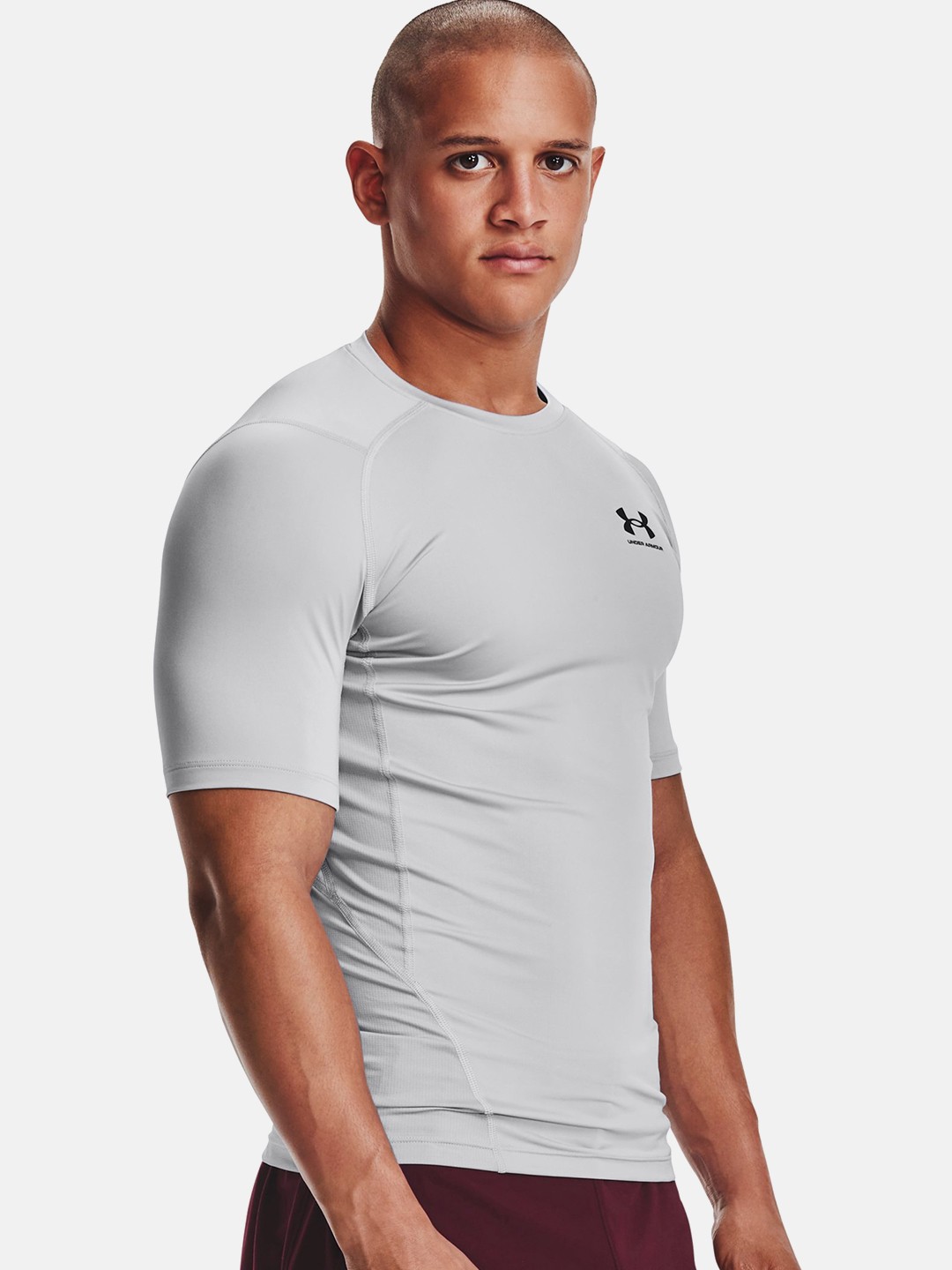 

UNDER ARMOUR Men Grey HG Comp SS Brand Logo Printed Training or Gym T-shirt