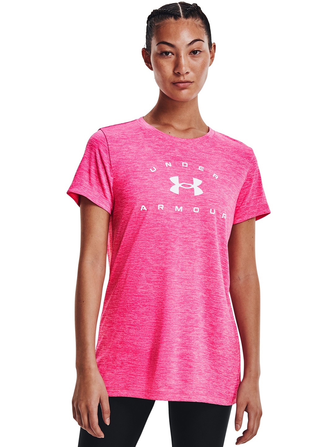 

UNDER ARMOUR Women Pink Brand Logo Printed Tech Twist Arch SSC T-shirt