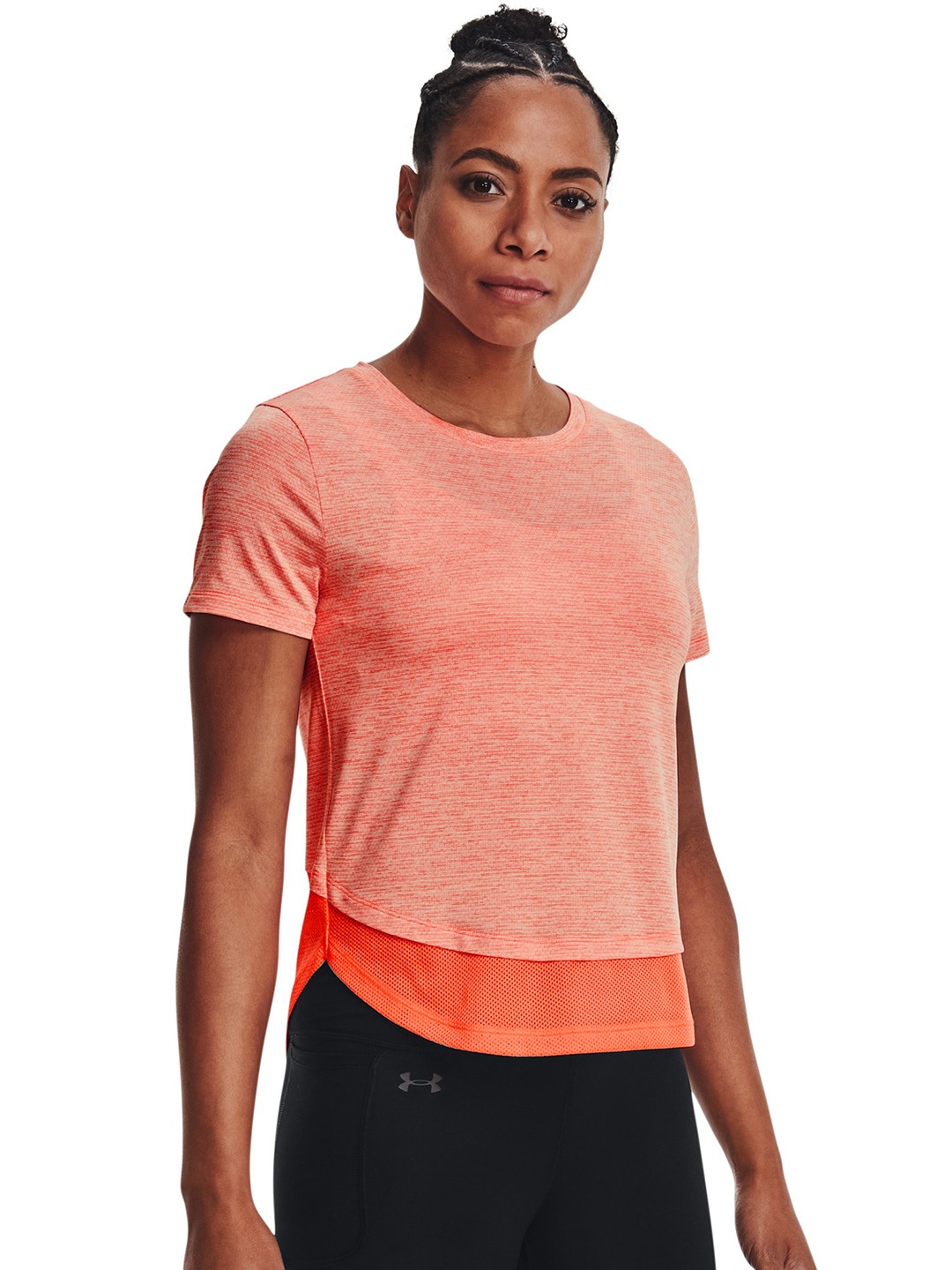 

UNDER ARMOUR Women Pink & Coral Orange Colourblocked UA Tech Vent SS T-shirt