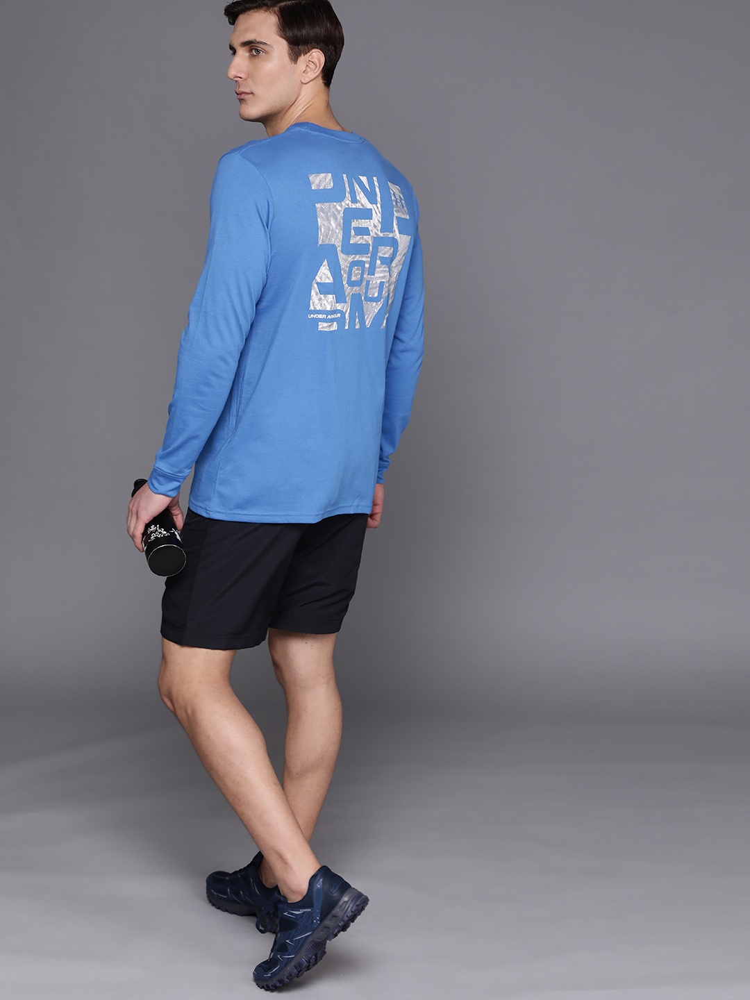 

UNDER ARMOUR Men Blue & Grey UA Wordmark Sport Palms T-shirt