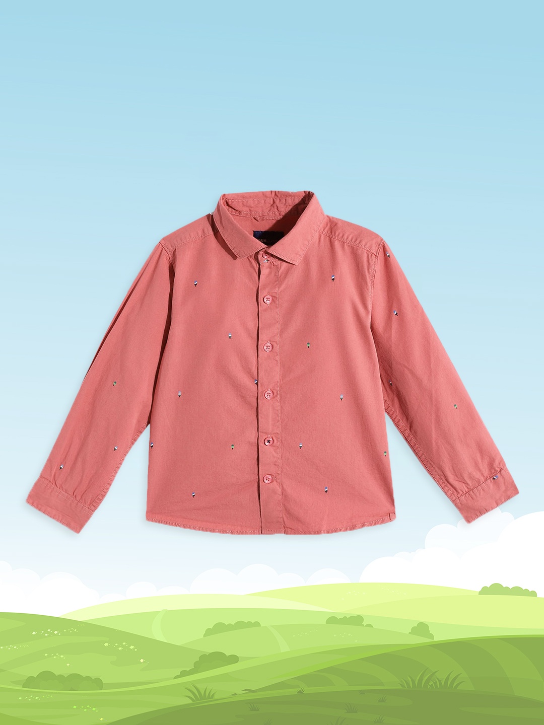 

M&H Juniors Boys Coral Pure Cotton Micro Ditsy Printed Casual Shirt