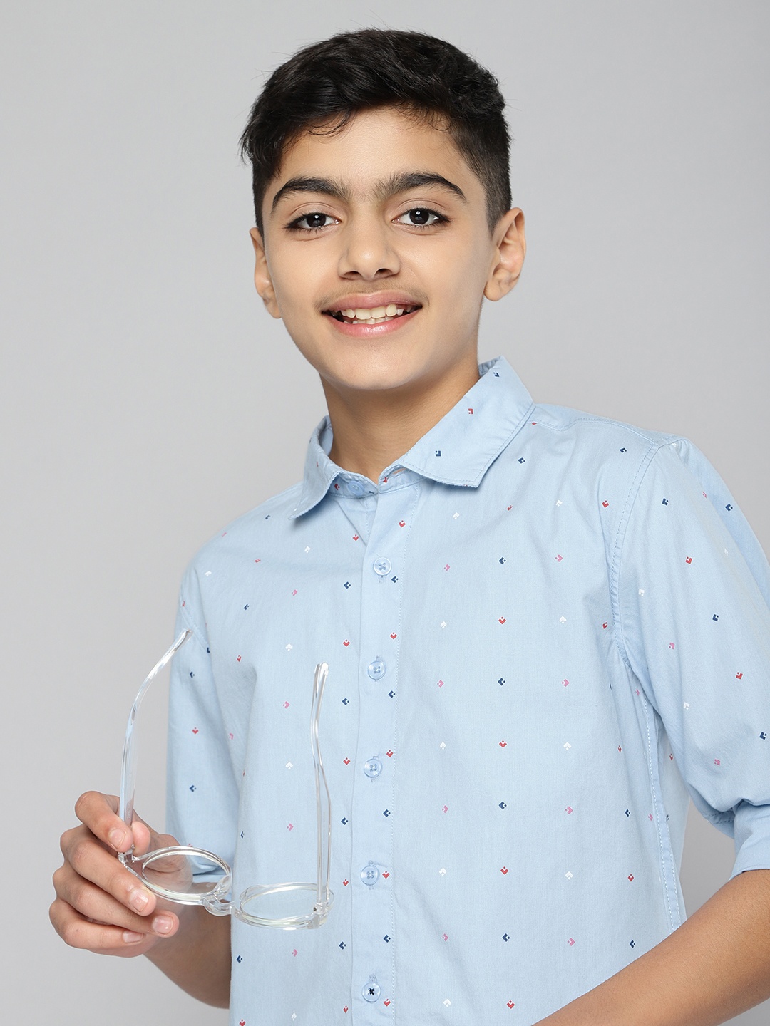 

M&H Juniors Boys Blue Printed Pure Cotton Casual Shirt