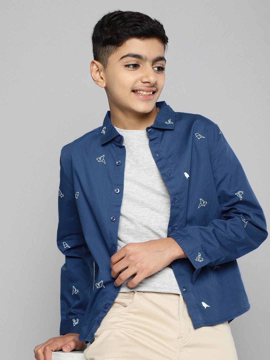 

M&H Juniors Boys Blue Conversational Printed Casual Pure cotton Shirt