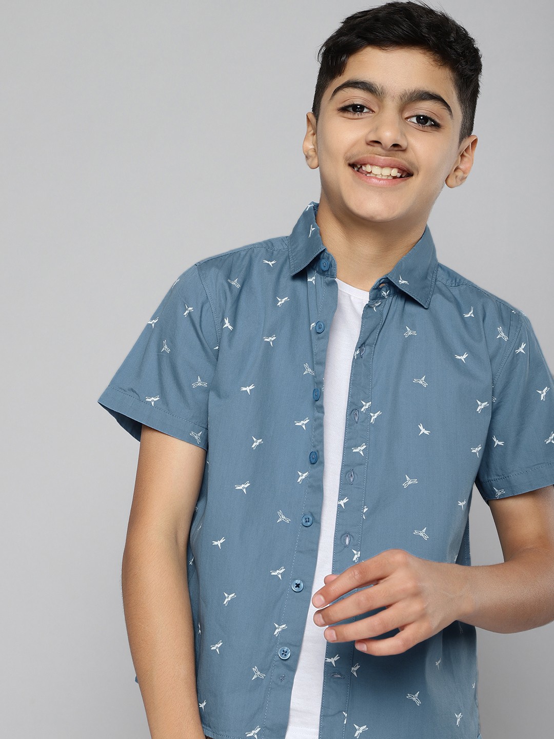 

M&H Juniors Boys Blue Conversational Printed Casual Pure cotton Shirt