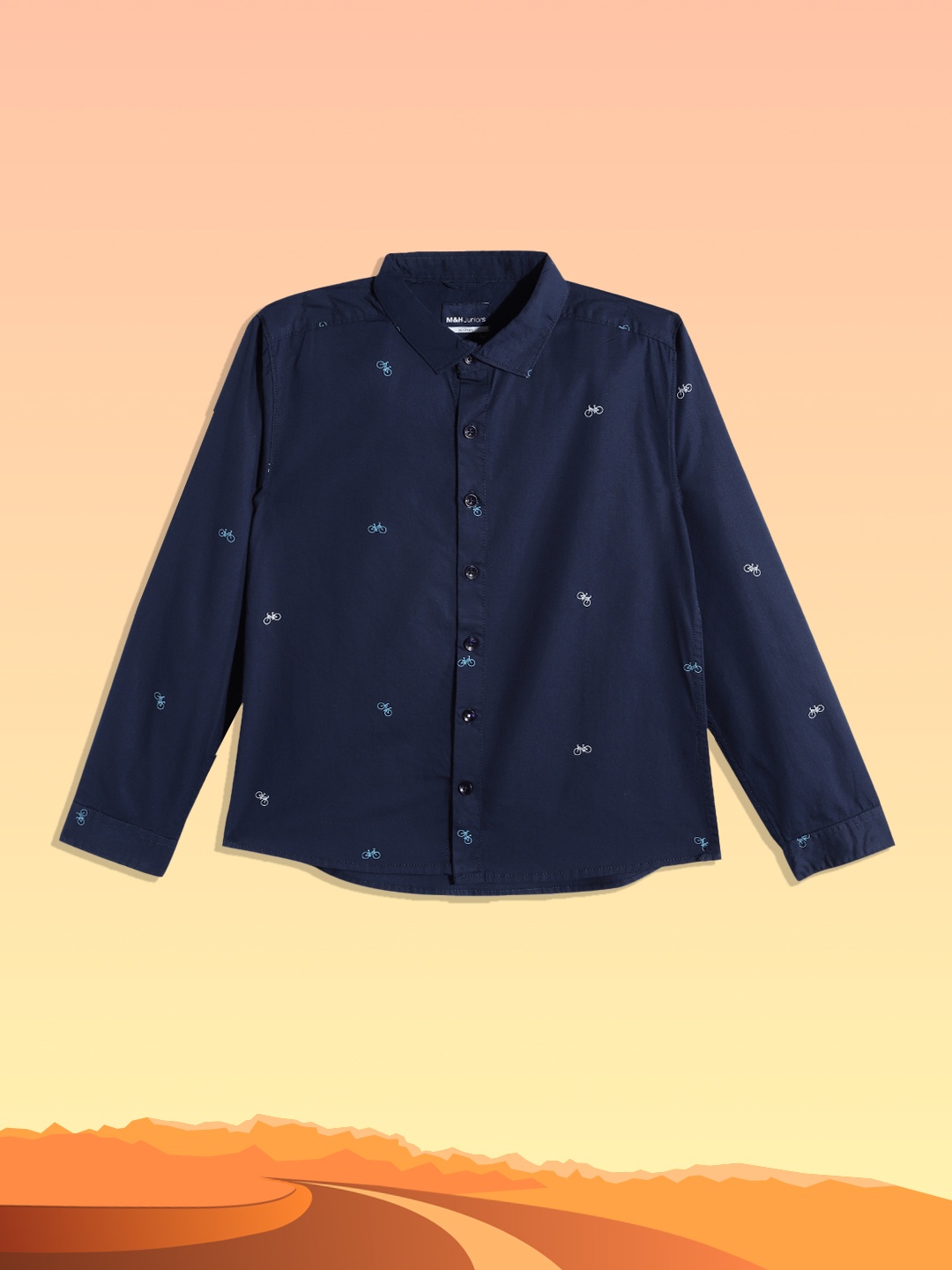 

M&H Juniors Boys Navy Blue & White Ditsy Conversational Printed Cotton Casual Shirt
