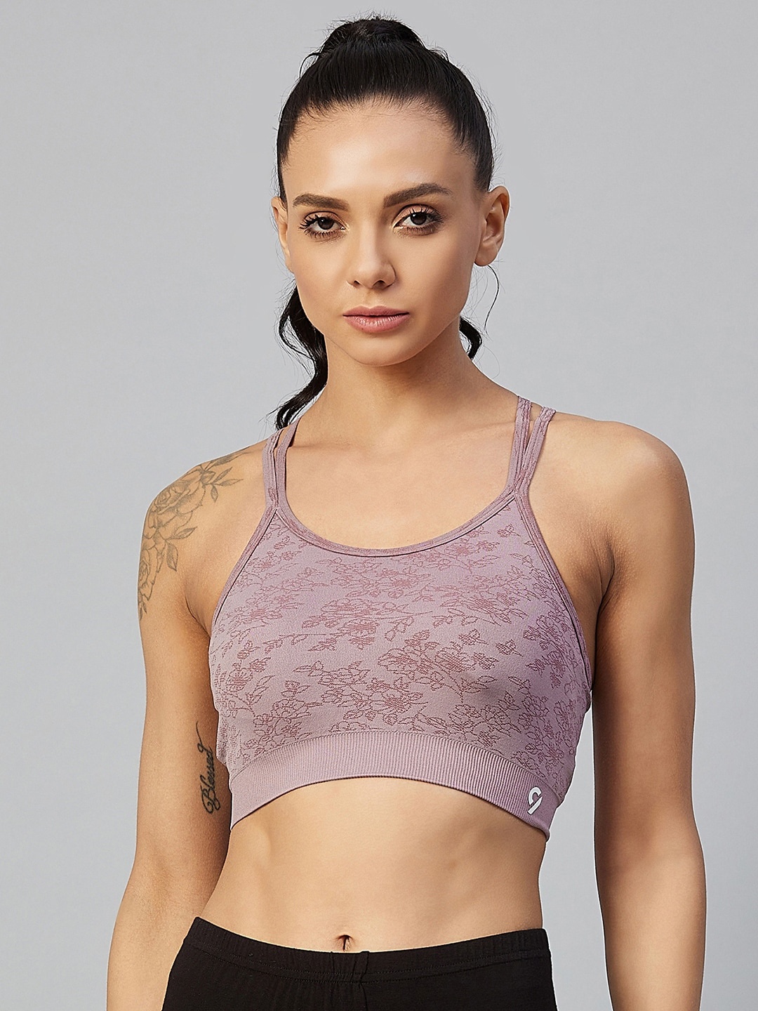 

C9 AIRWEAR Seamless Purple Floral Sports Bra Lightly Padded