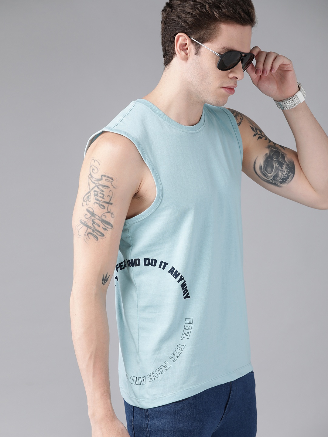 Roadster Men Blue Typography Printed Pure Cotton T-shirt
