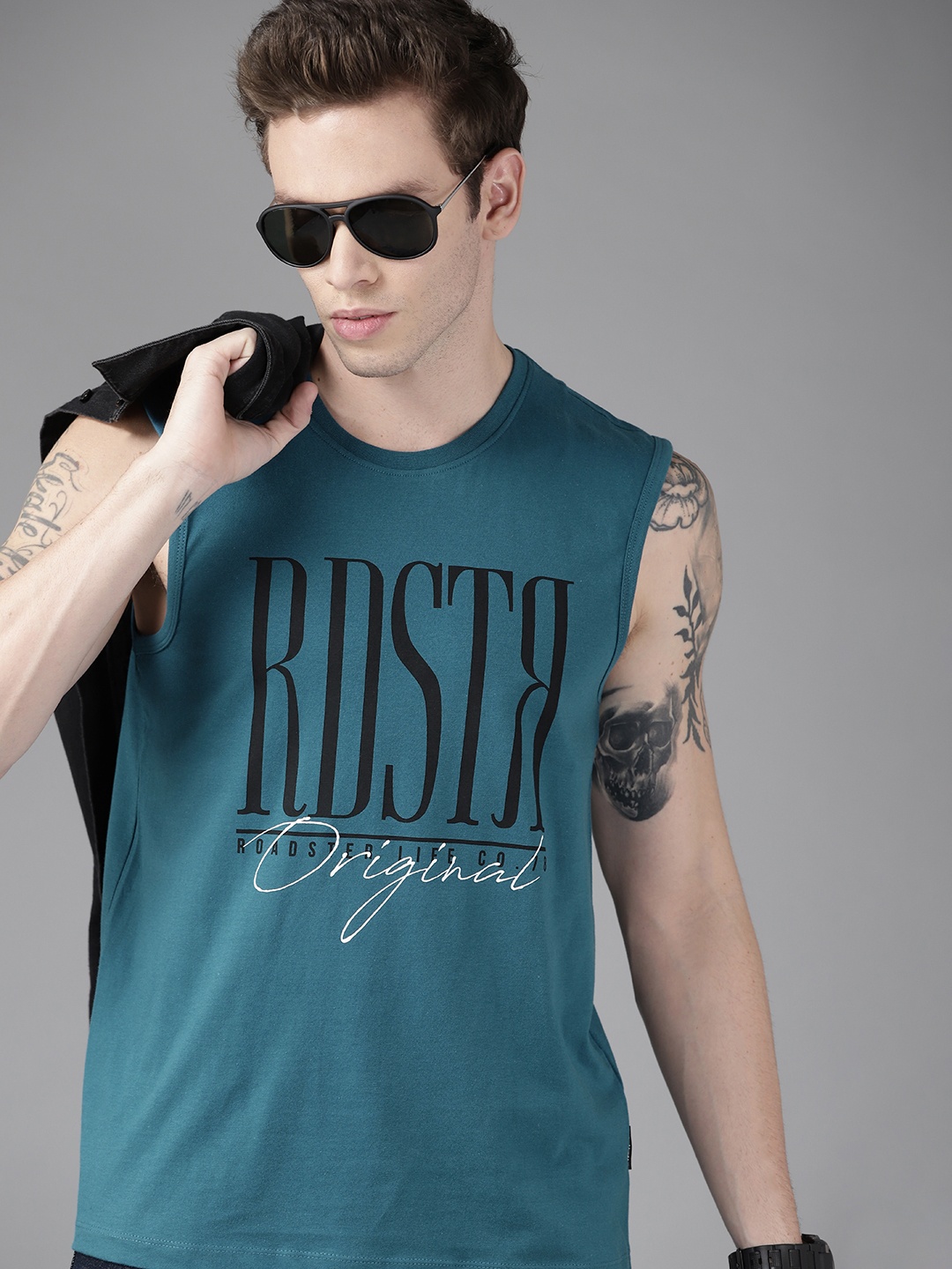 

Roadster Men Teal Brand Logo Printed Pure Cotton T-shirt