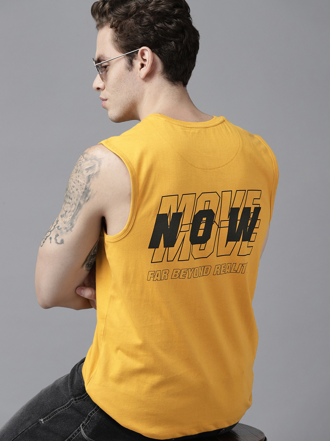

Roadster Men Mustard Yellow Typography Printed Pure Cotton T-shirt