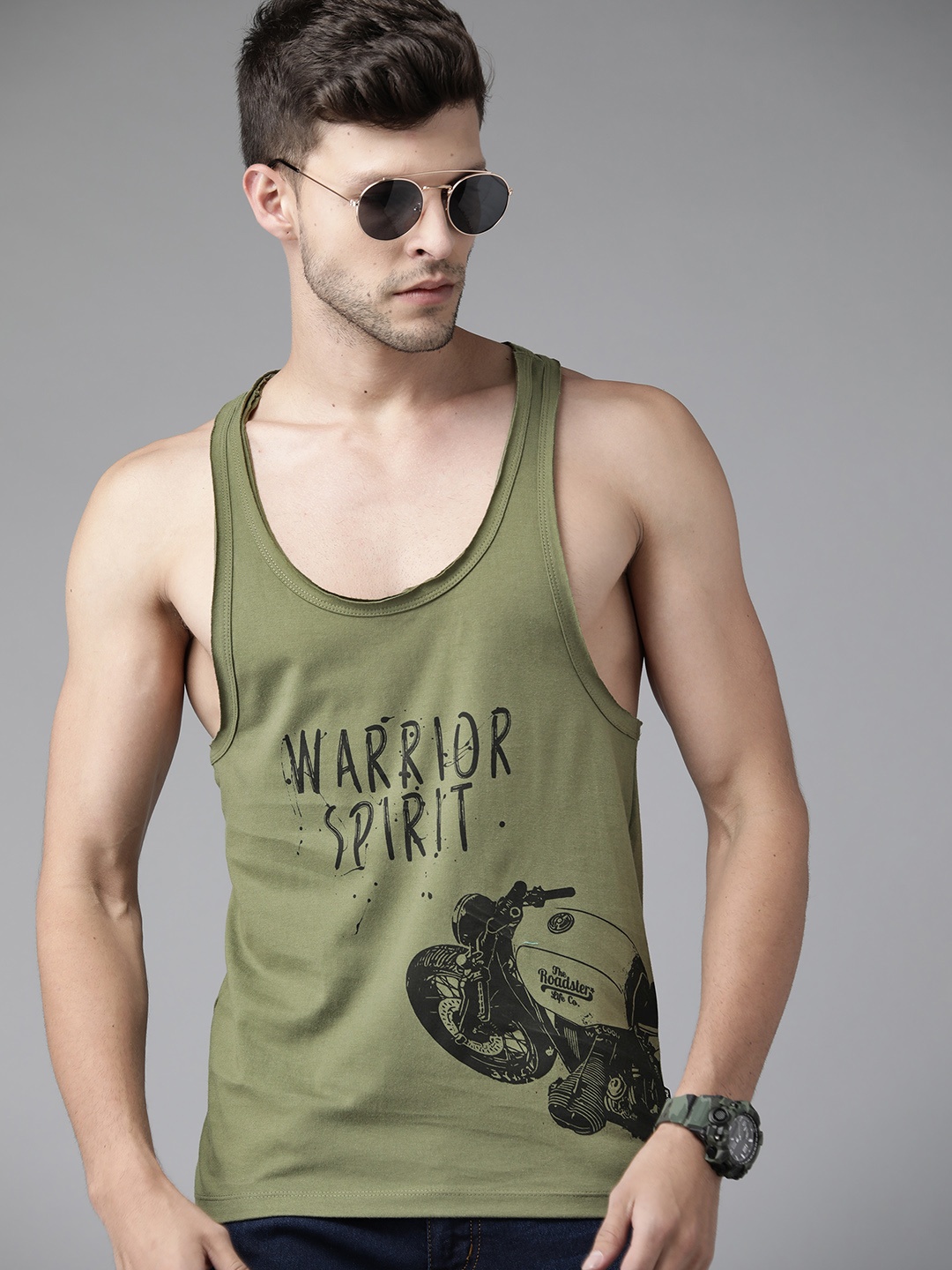 

Roadster Men Olive Green Typography Printed Pure Cotton T-shirt