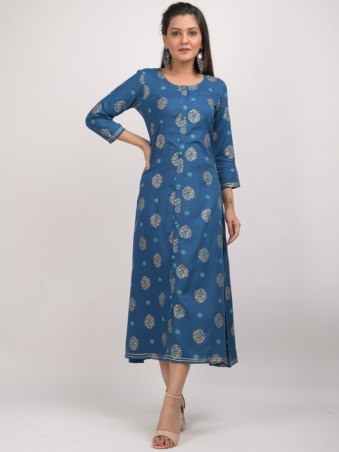 

KAAJH Women Blue Ethnic Motifs Print A-line Kurta