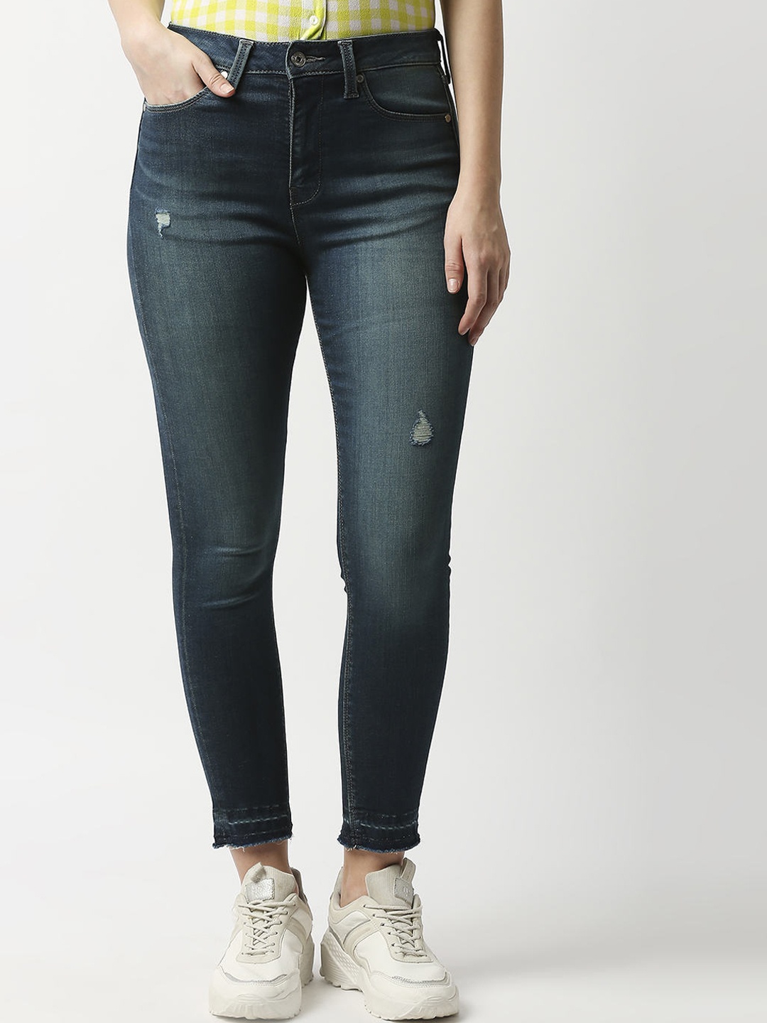 

Pepe Jeans Women Blue Skinny Fit High-Rise Low Distress Light Fade Jeans