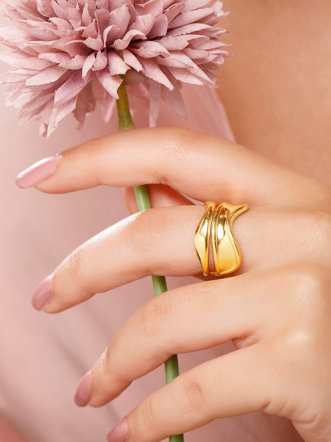 

Rubans Voguish 24k Gold-Plated Stainless Steel Tarnish free Waterproof Adjustable Ring
