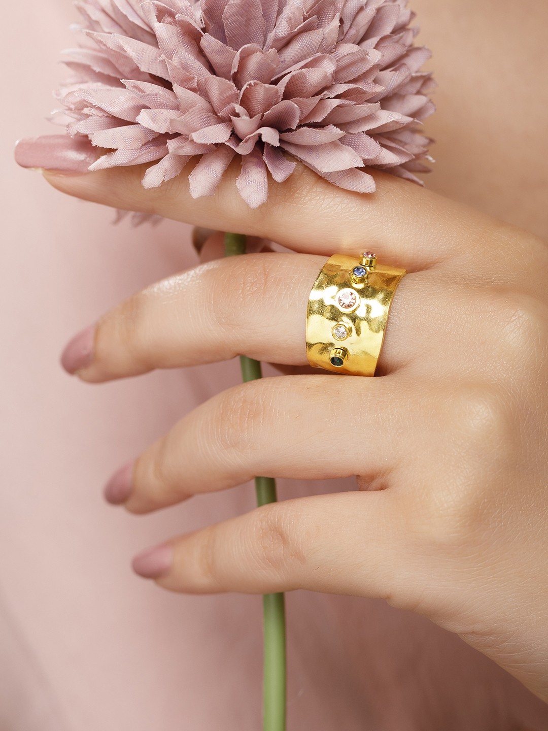 

Rubans Voguish Gold-Plated Stone Studded Finger Ring