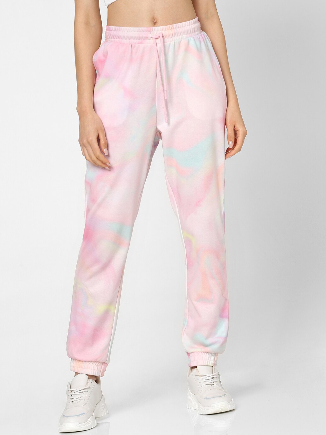 

ONLY Women Pink & Blue Abstract Printed Joggers