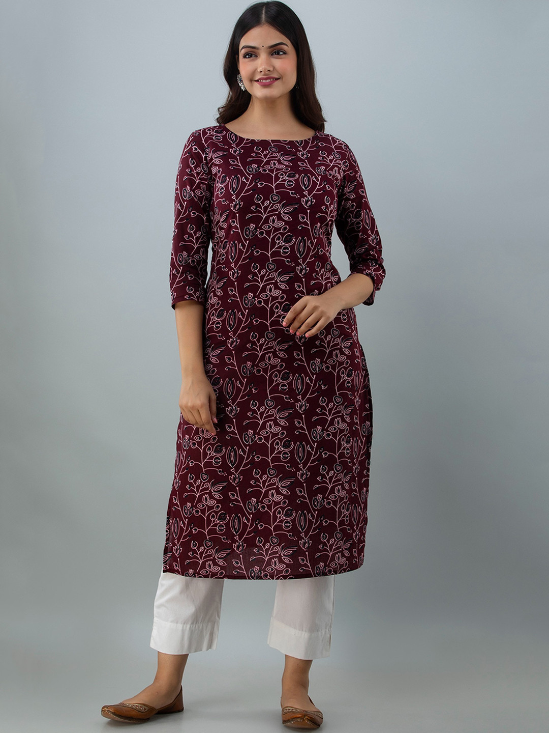 

Women Touch Maroon Printed Cotton Straight Kurta