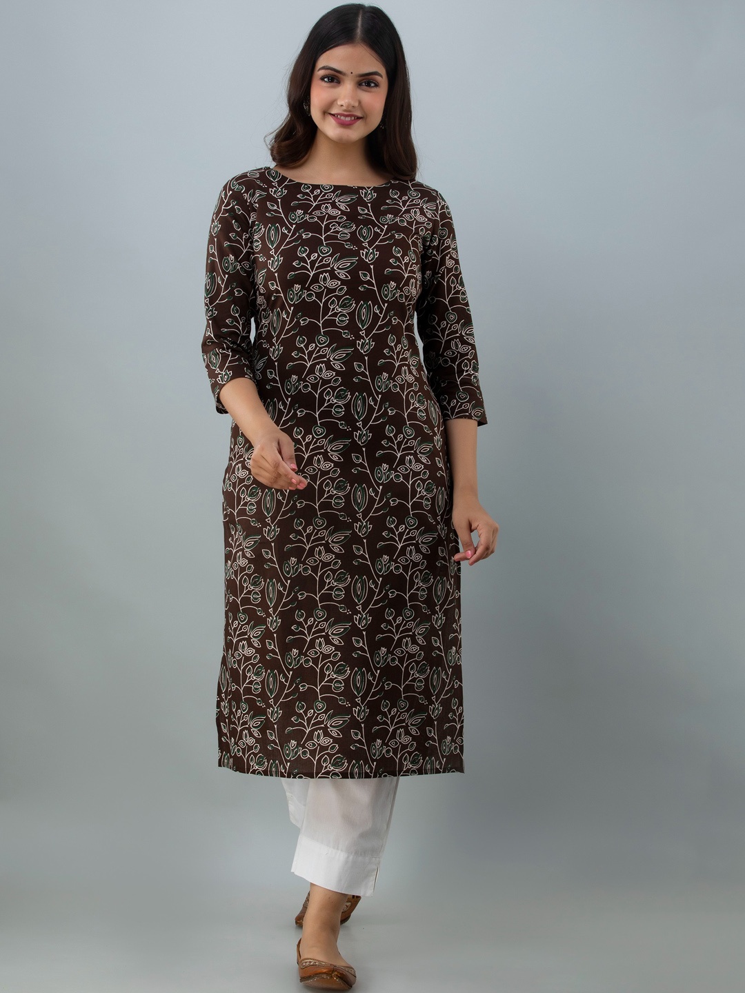 

Women Touch Women Brown Printed Thread Work Floral Kurta