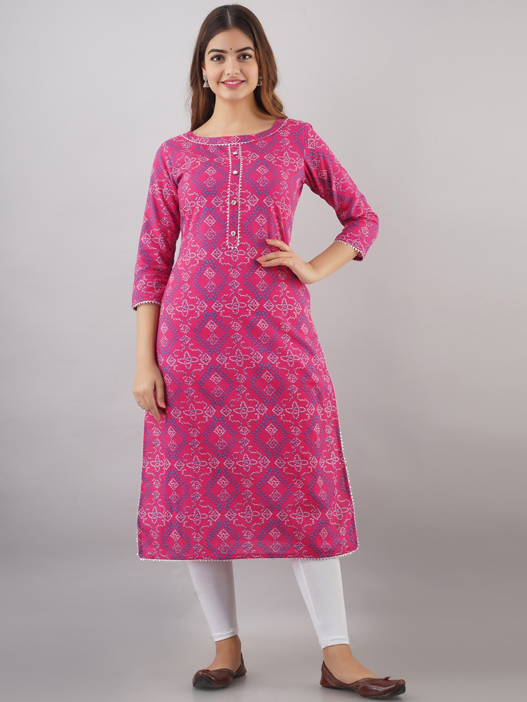 

Women Touch Bandhani Print Pure Cotton Kurta, Pink