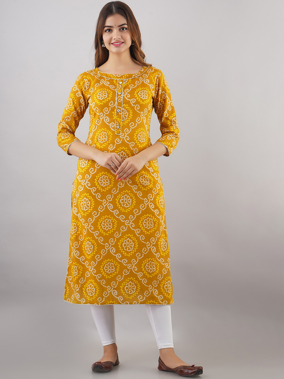

Women Touch Women Yellow Bandhani Printed Pure Cotton Kurta