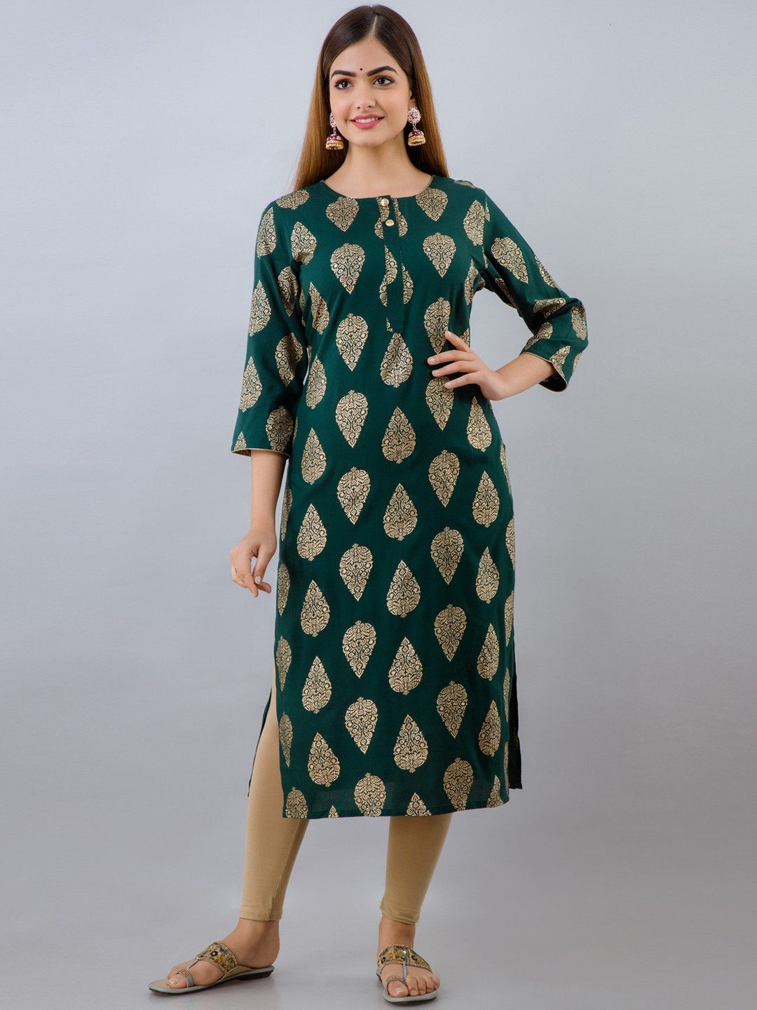 

Women Touch Women Green Cotton Ethnic Motifs Printed Kurta