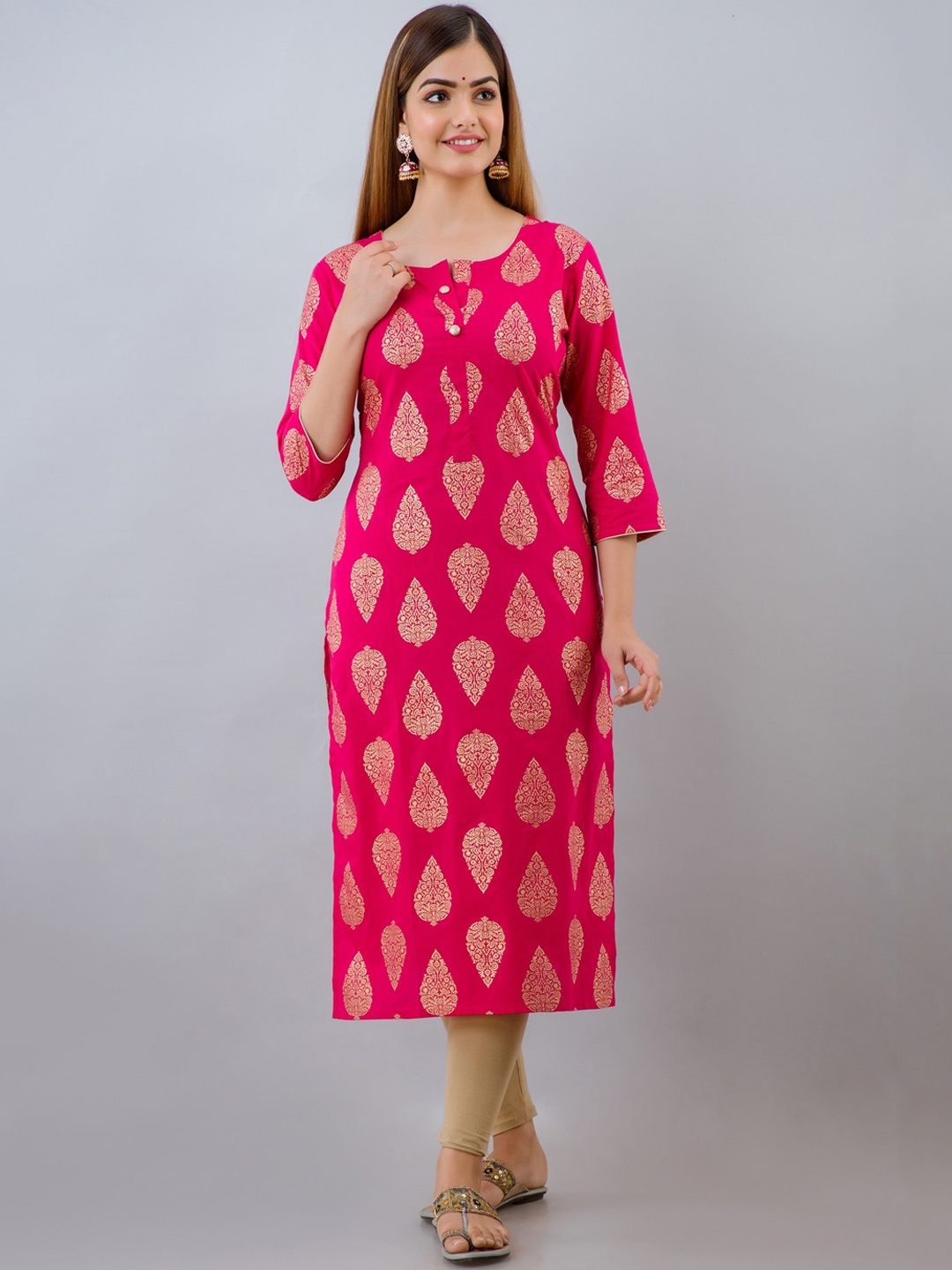 

Women Touch Women Pink Ethnic Motifs Printed Flared Sleeves Mirror Work Floral Kurta
