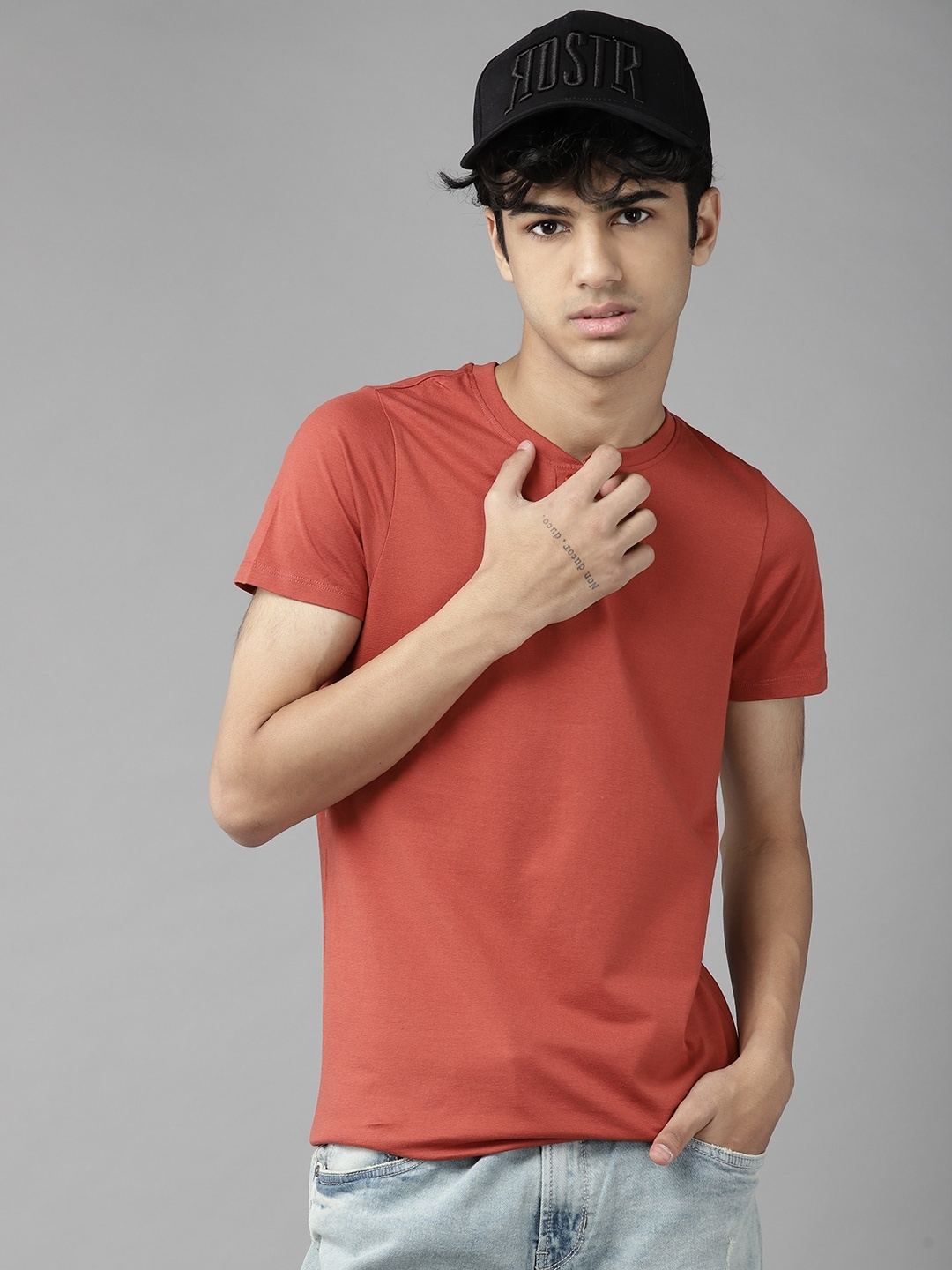 

UTH by Roadster Boys Rust Orange Solid Henley Neck T-shirt