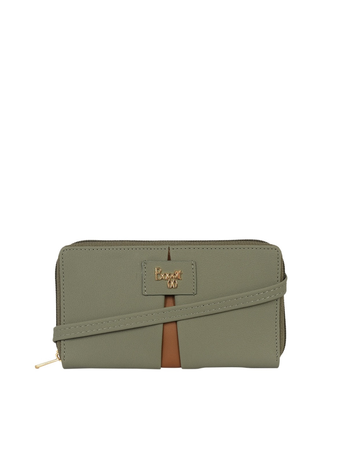 

Baggit Women Green & Brown Solid Zip Around Wallet
