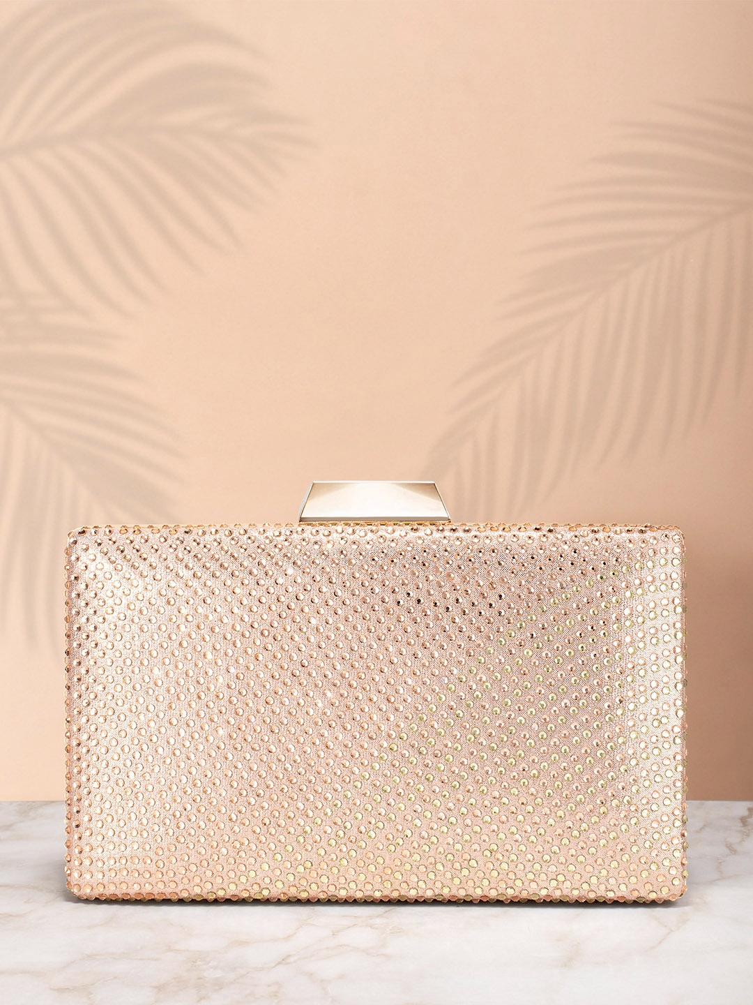 

Peora Rose Gold Embellished Box Clutch