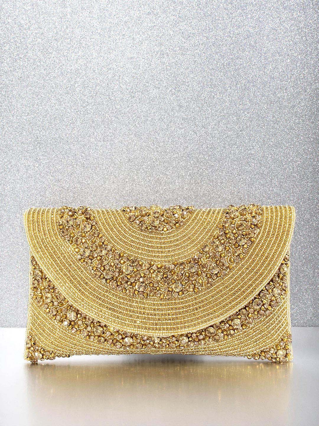 

Peora Gold-Toned Embroidered Embellished Envelope Clutch