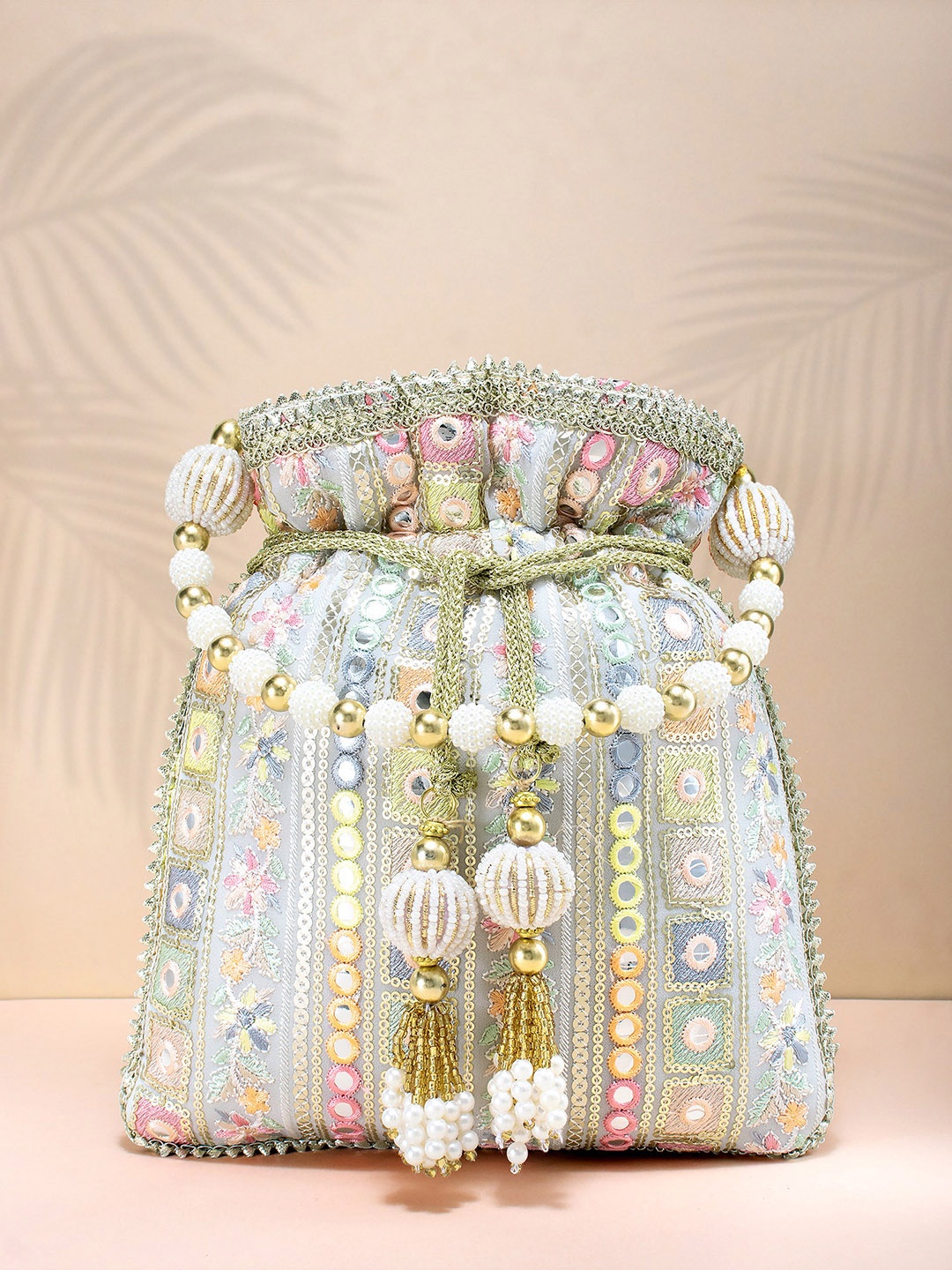 

Peora Women White Embellished Potli Clutch