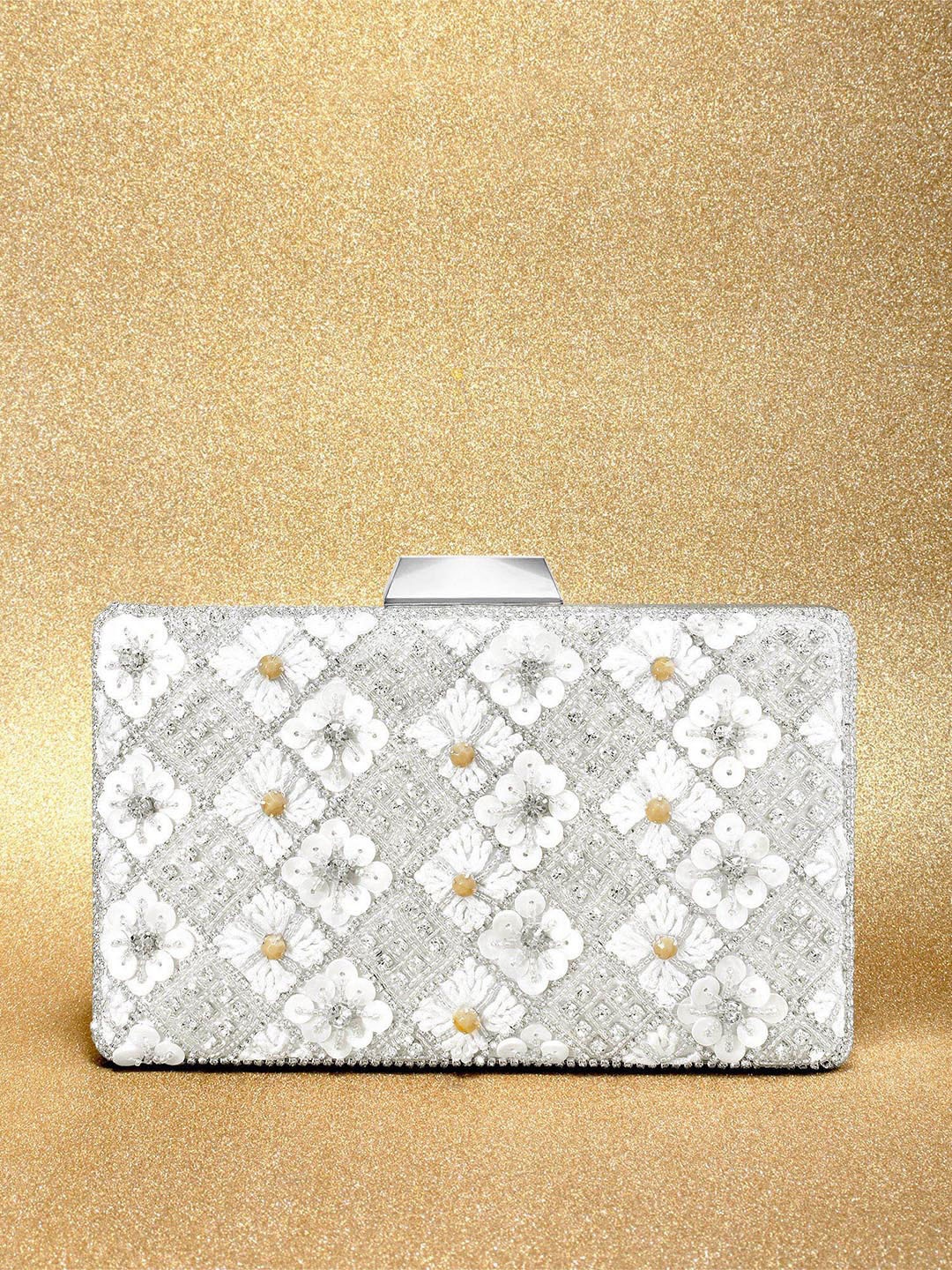 

Peora Silver-Toned & Gold-Toned Embellished Box Clutch