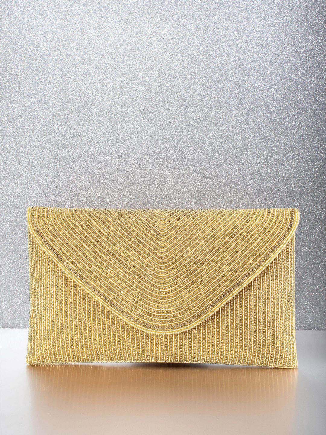

Peora Women Gold-Toned Embellished Envelop Clutch