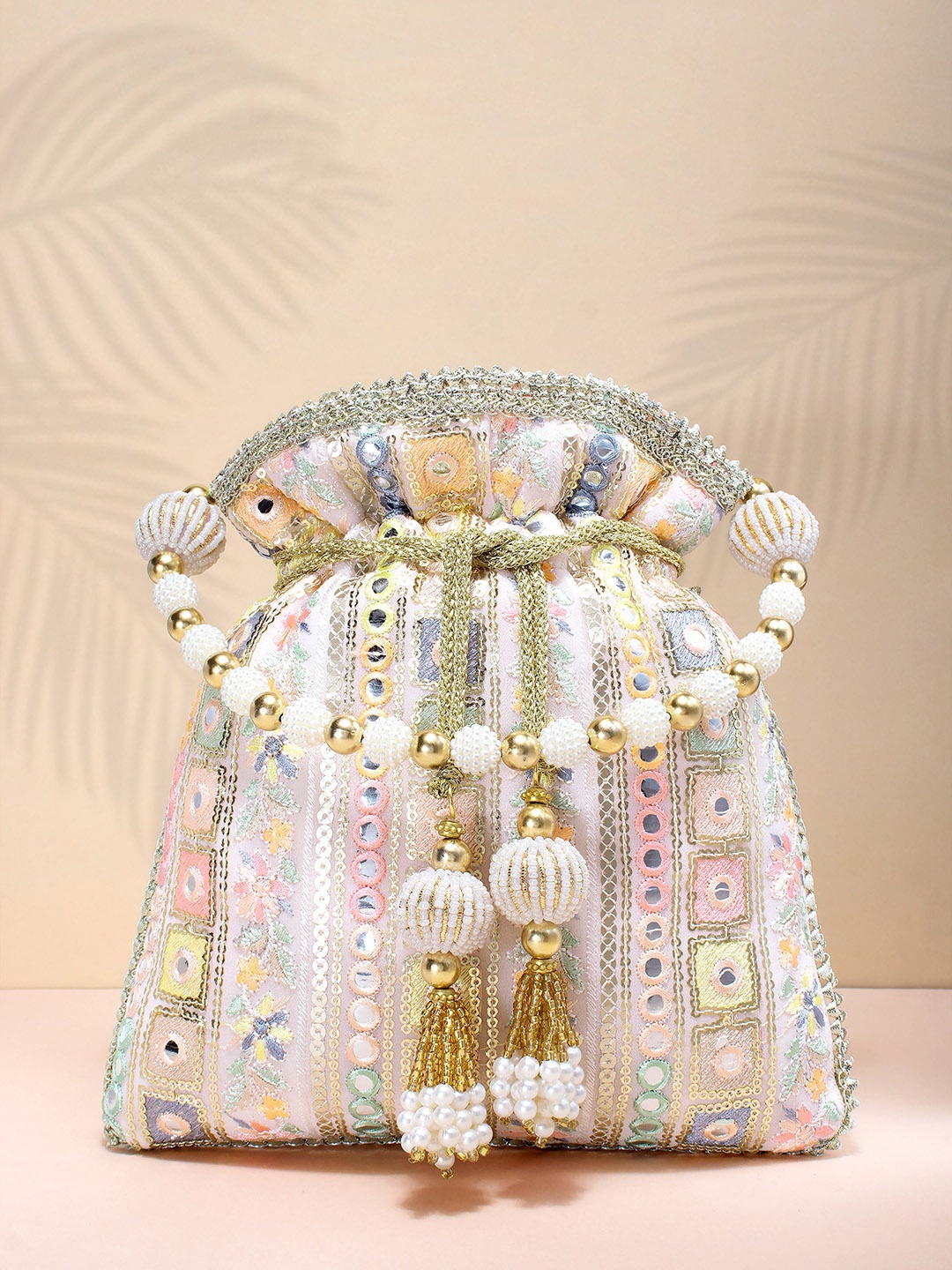 

Peora Women Pink Embellished Potli Clutch