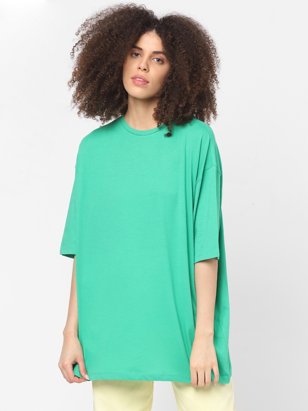 

ONLY Women Green Drop-Shoulder Sleeves Loose T-shirt