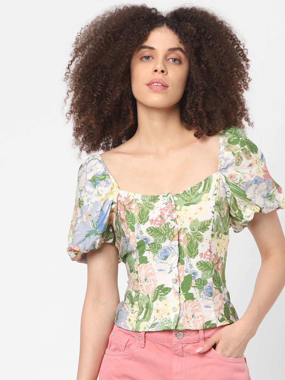 

ONLY Green Floral Printed Top