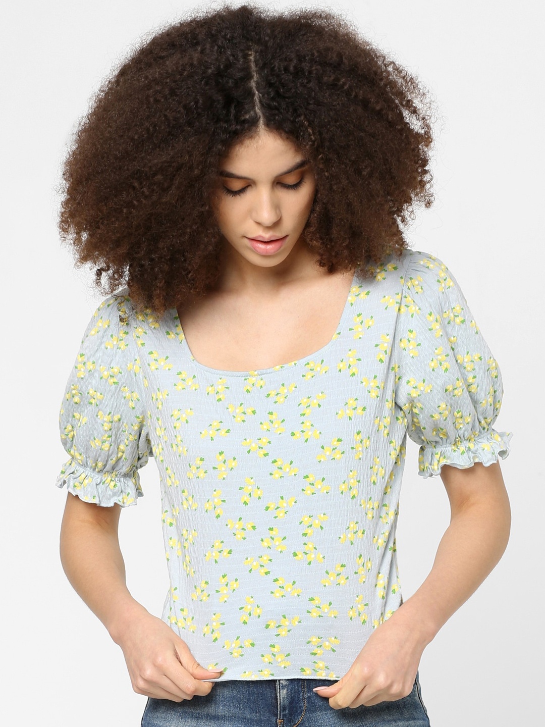 

ONLY Blue Floral Print Top