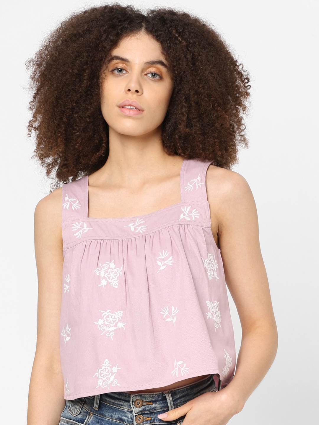 

ONLY Pink Floral Printed Pure Cotton Crop Top