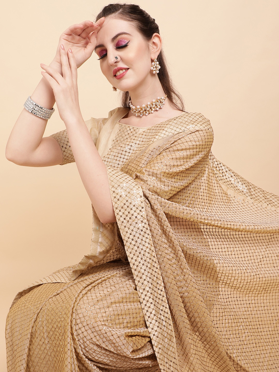 

Sangria Gold-Toned Embellished Sequinned Silk Blend Saree