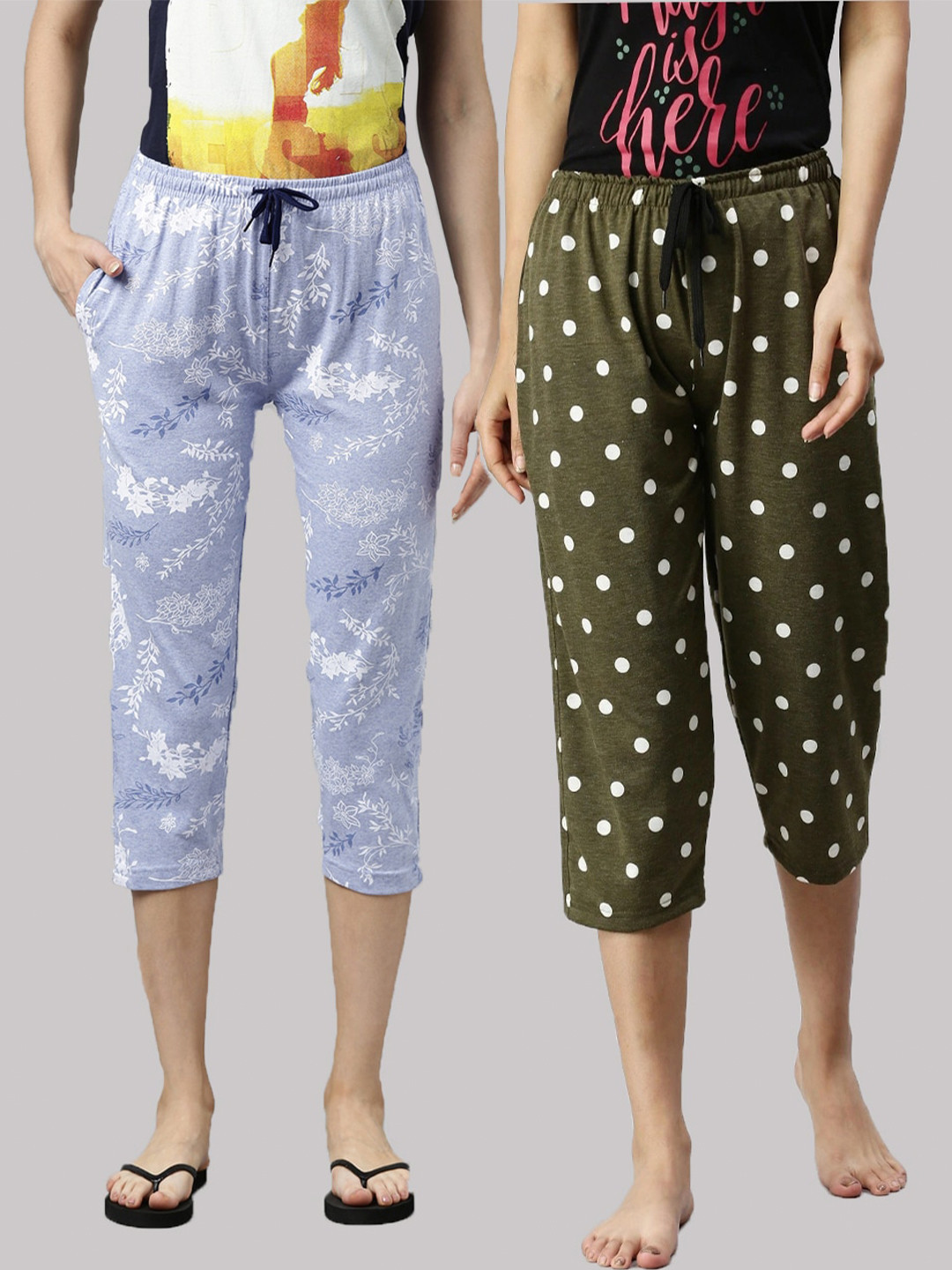 

Kryptic Women Pack Of 2 Blue & Green Printed Pure Cotton Capris
