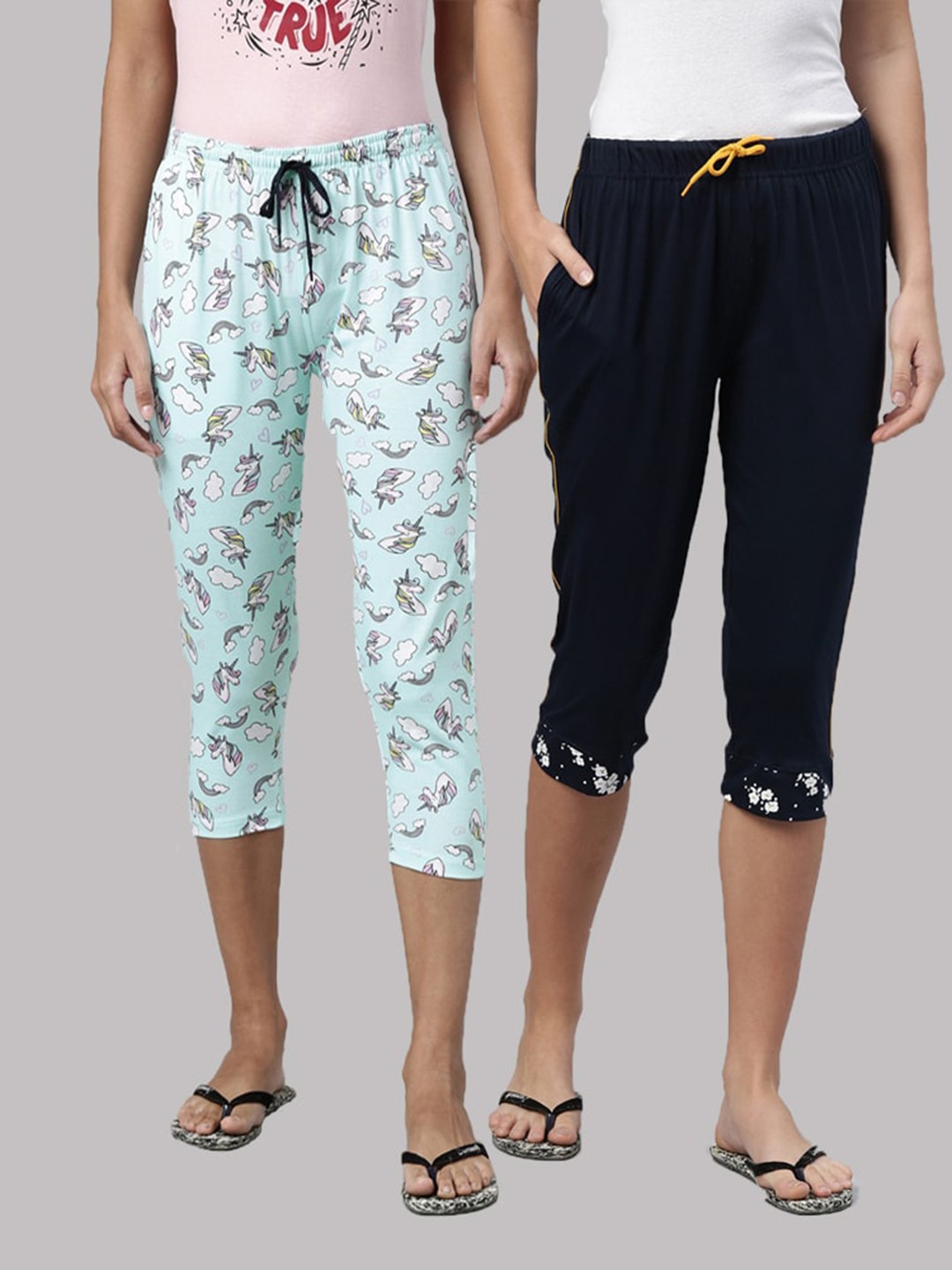 

Kryptic Women Pack Of 2 Blue & Navy Blue Printed Pure Cotton Capris