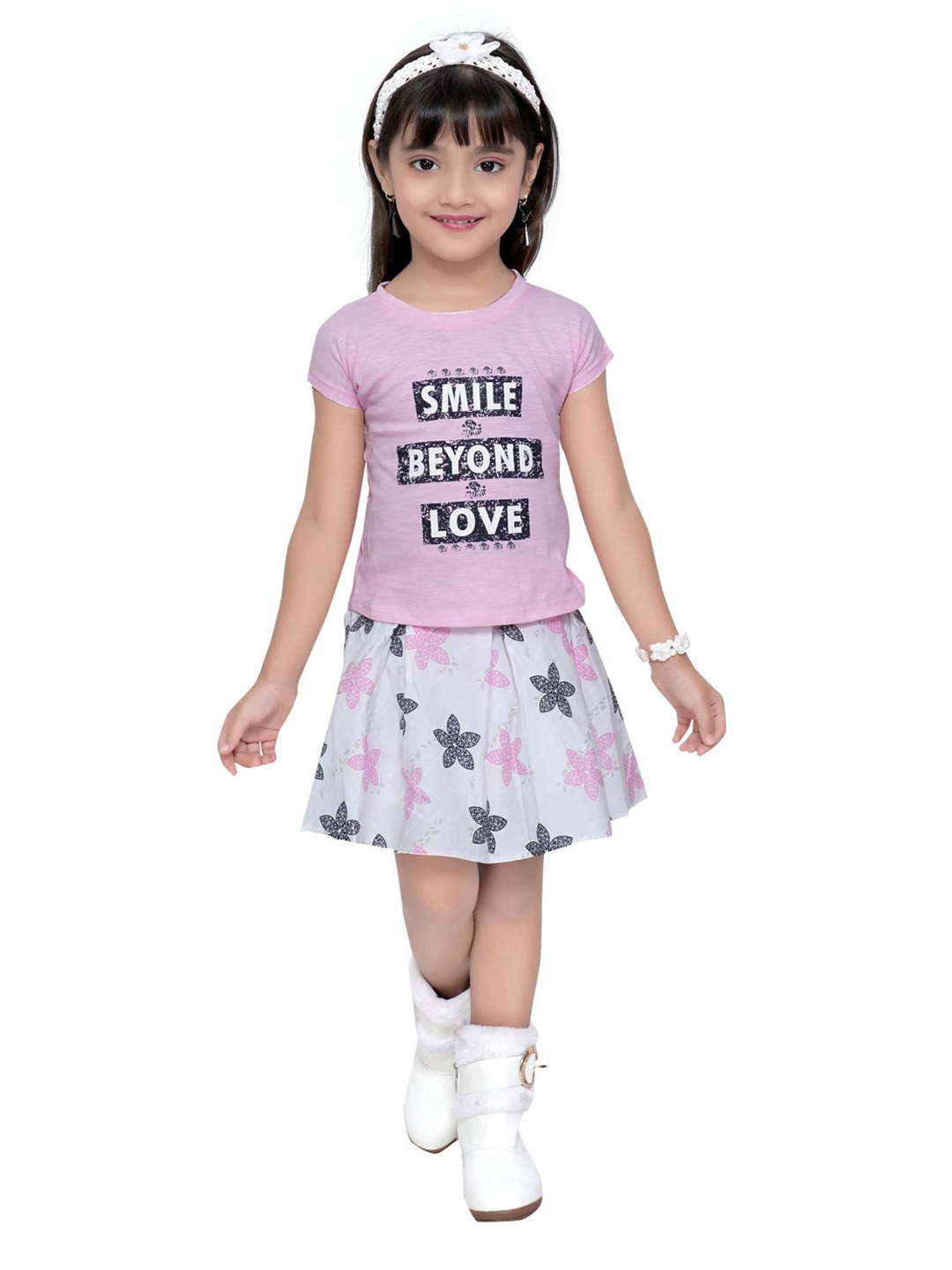 

Tiny Girl Girls Pink & Black Printed T-shirt with Skirt