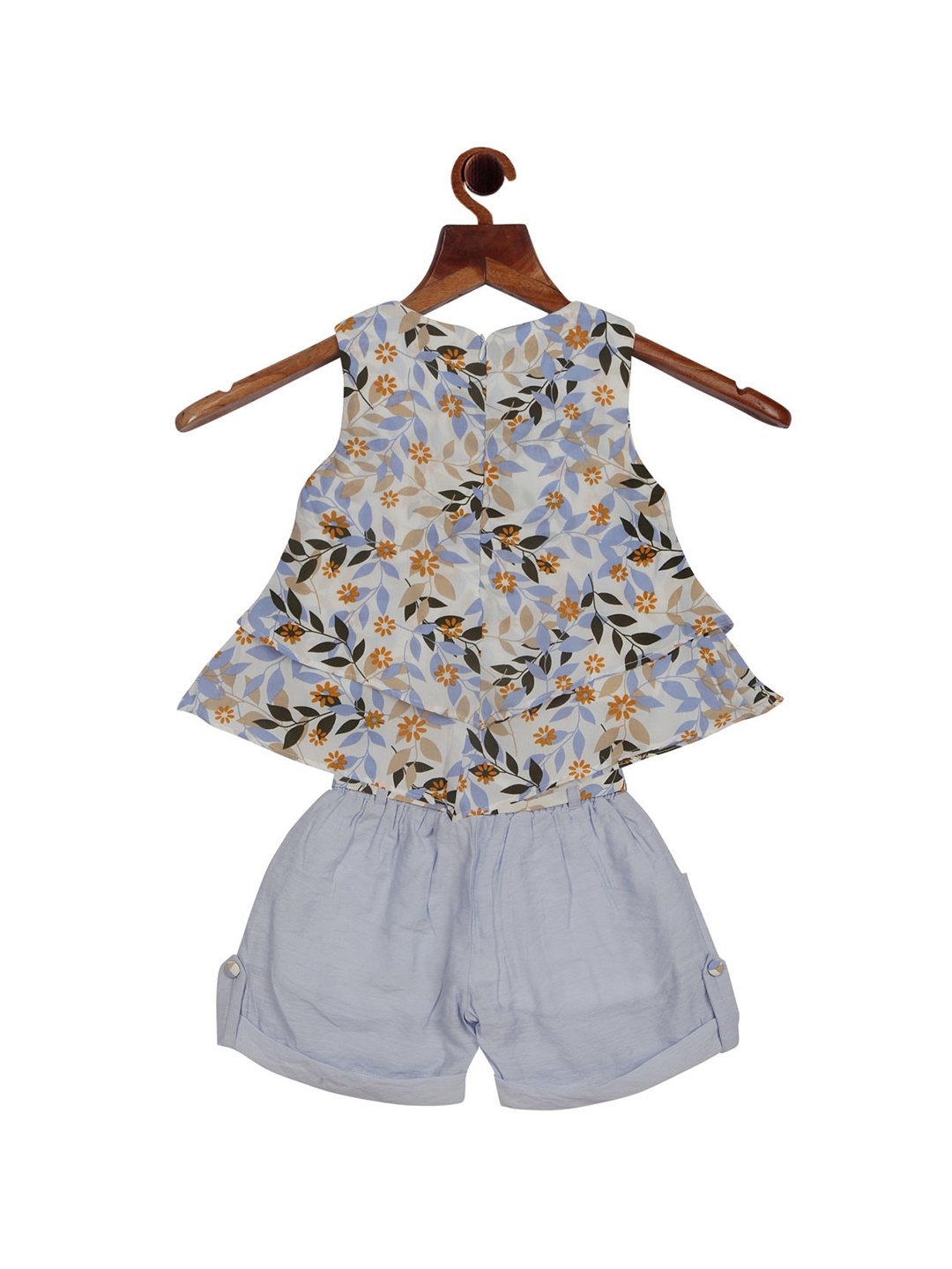 

Tiny Girl Girls Blue & Beige Printed Top with Shorts