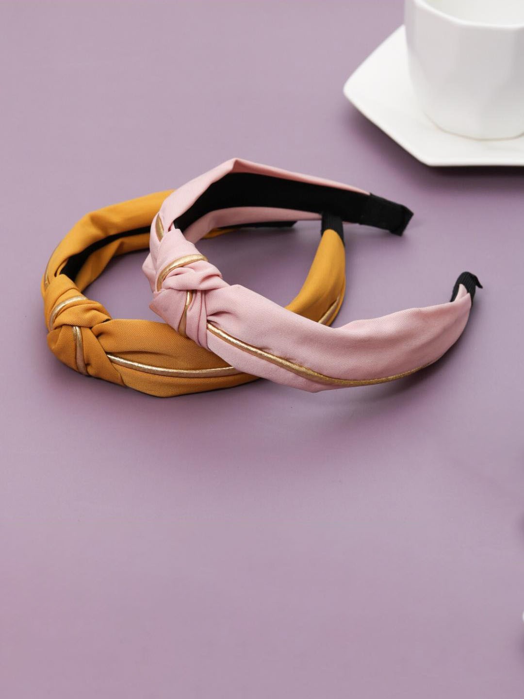 

Yellow Bee Girls Pink & Mustard Set of 2 Embellished Hairband