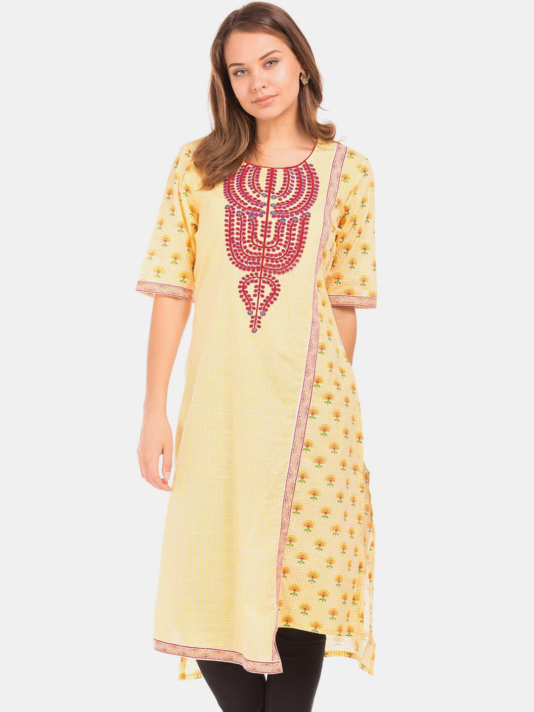 

Anahi Women Yellow Ethnic Motifs Printed Pure Cotton Kurta