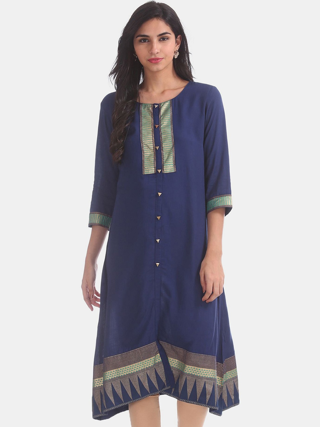 

Anahi Women Blue & Gold-Toned Printed Yoke Design Kurta