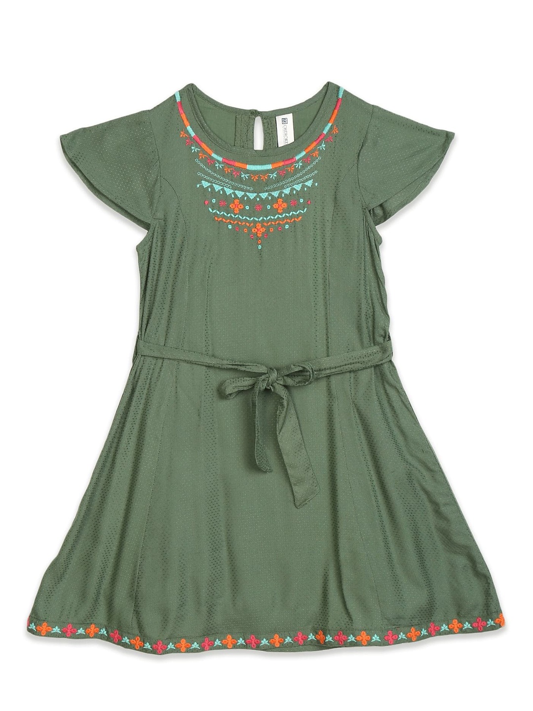 

Cherokee Girls Green Embroidered A-Line Dress