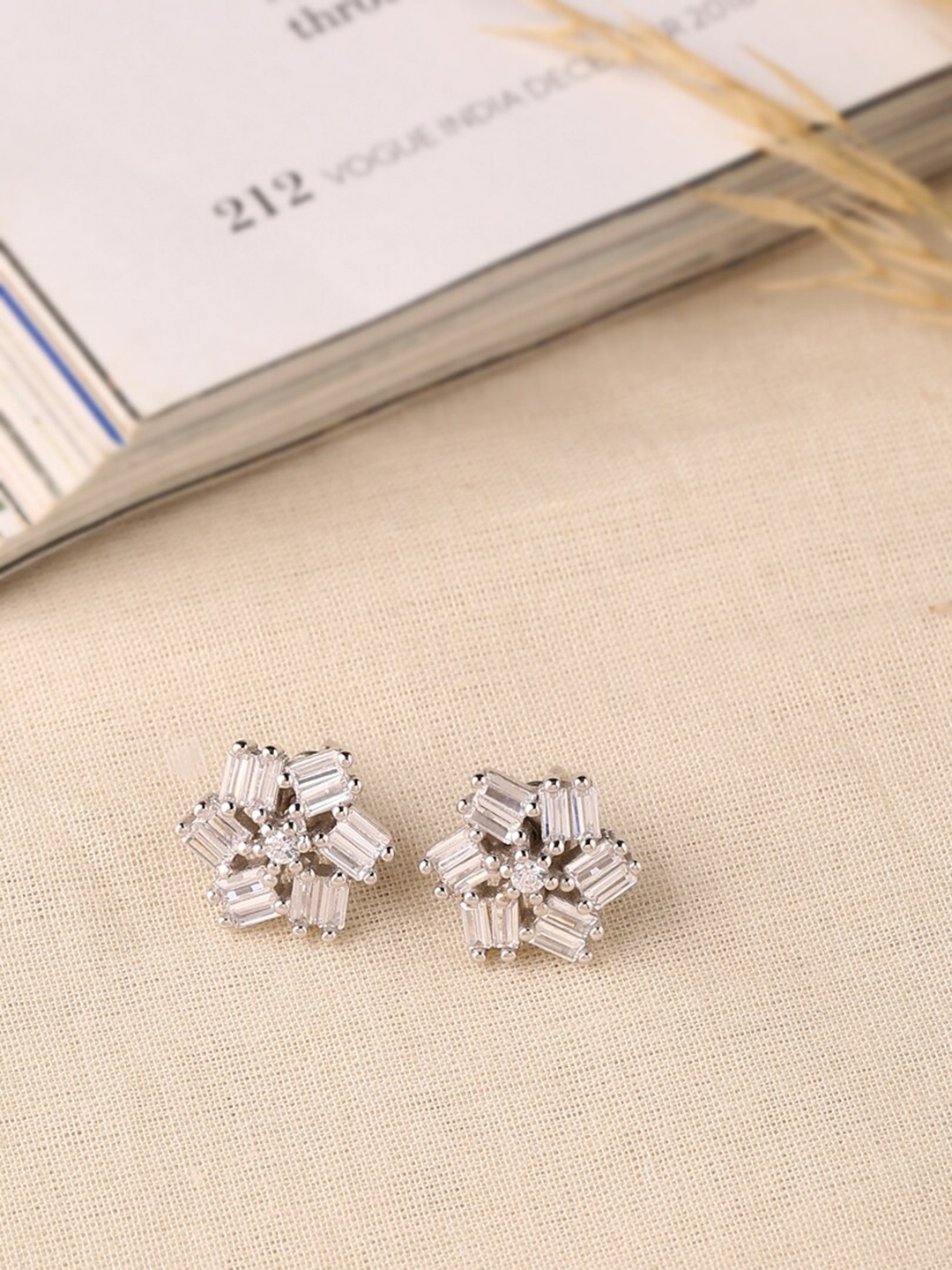 

ADORN by Nikita Ladiwala 92.5% Sterling Silver CZ-Studded Floral-Shaped Studs