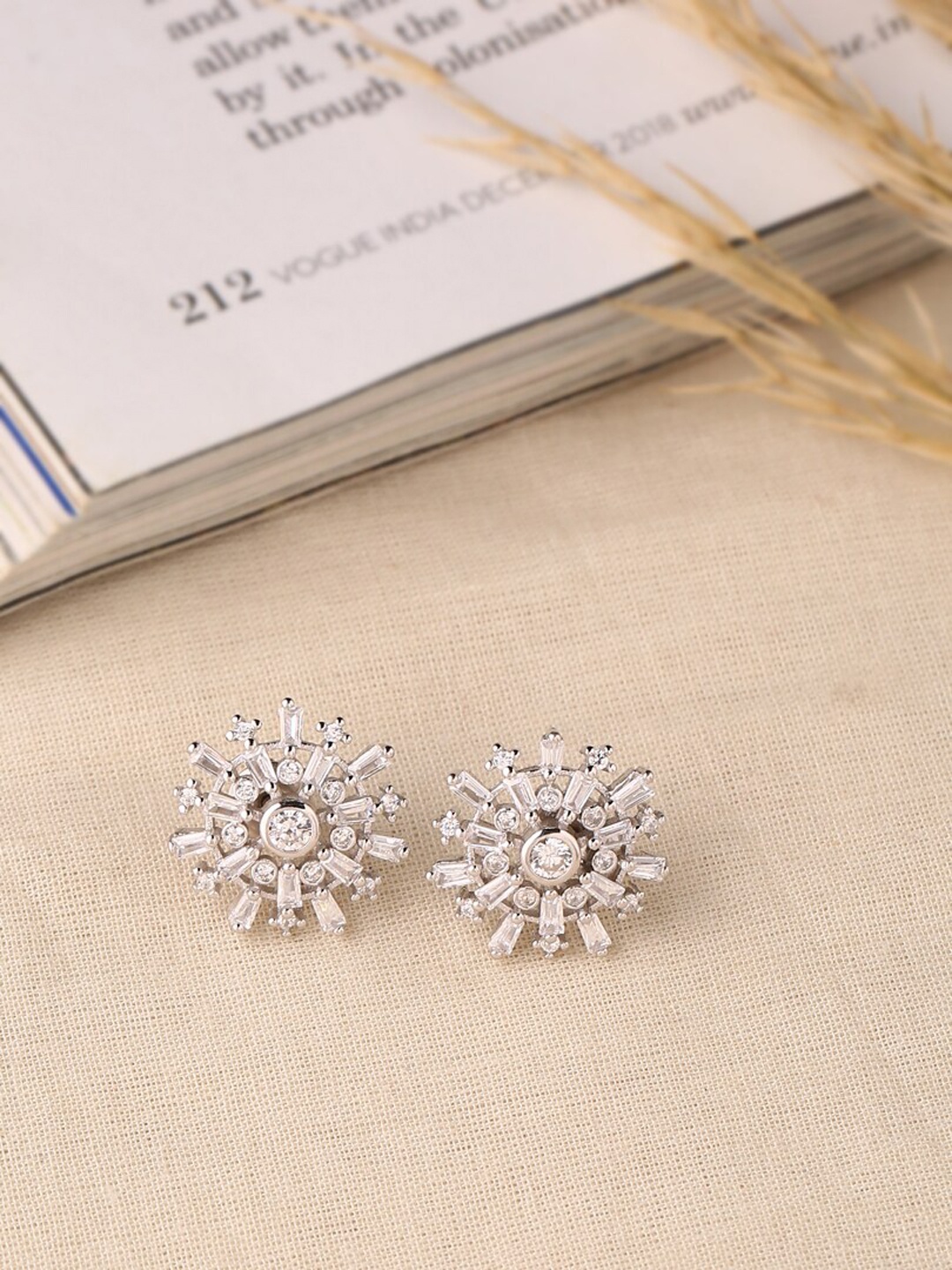 

ADORN by Nikita Ladiwala Silver-Toned & White 925 Sterling Silver Studs